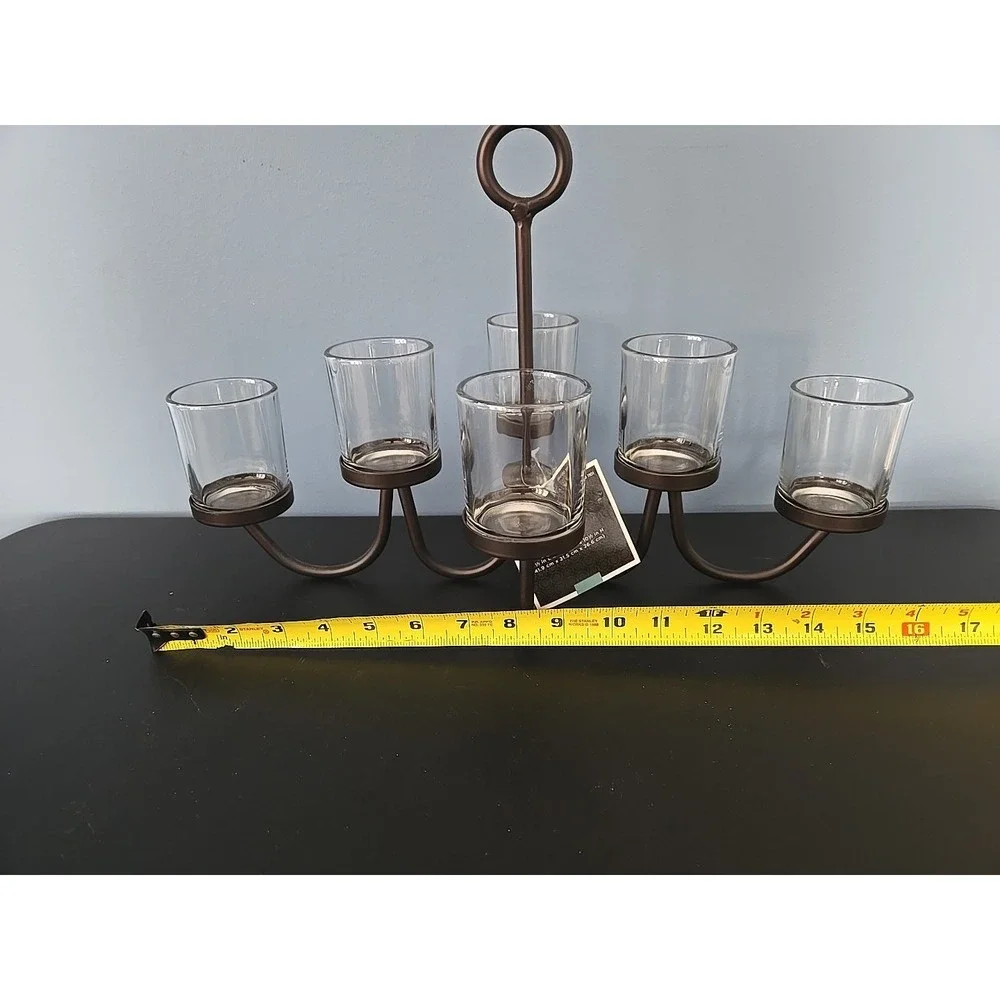 Black Metal Votive Tealight‎ Votive Candle Holder, 6 glass cups